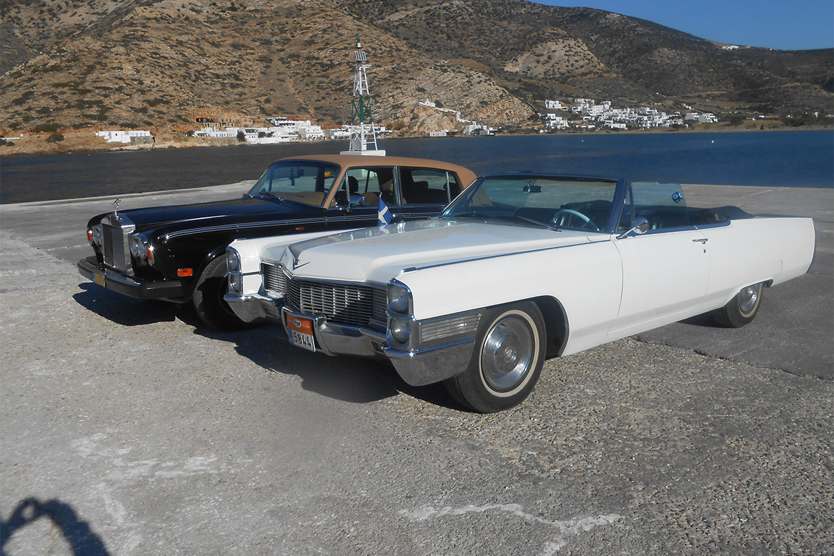 Transportation with an antique car at Sifnos