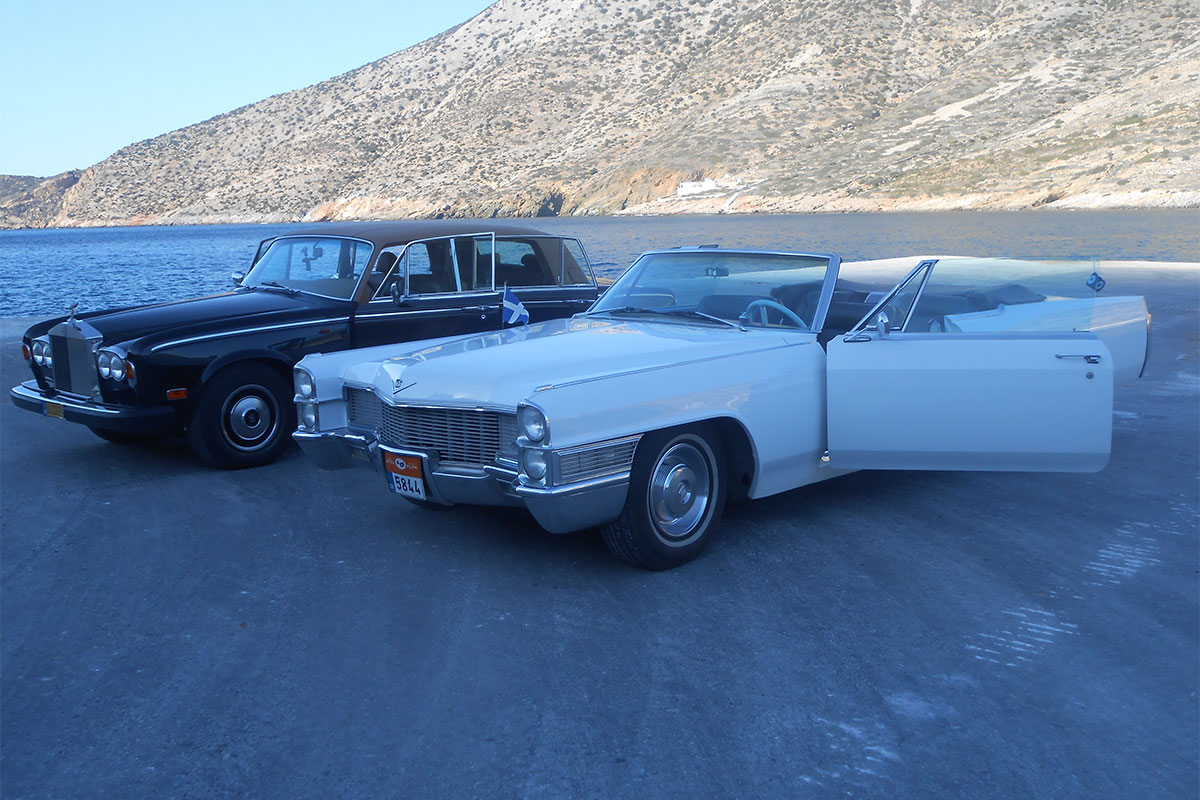 Transportation with an antique car at Sifnos