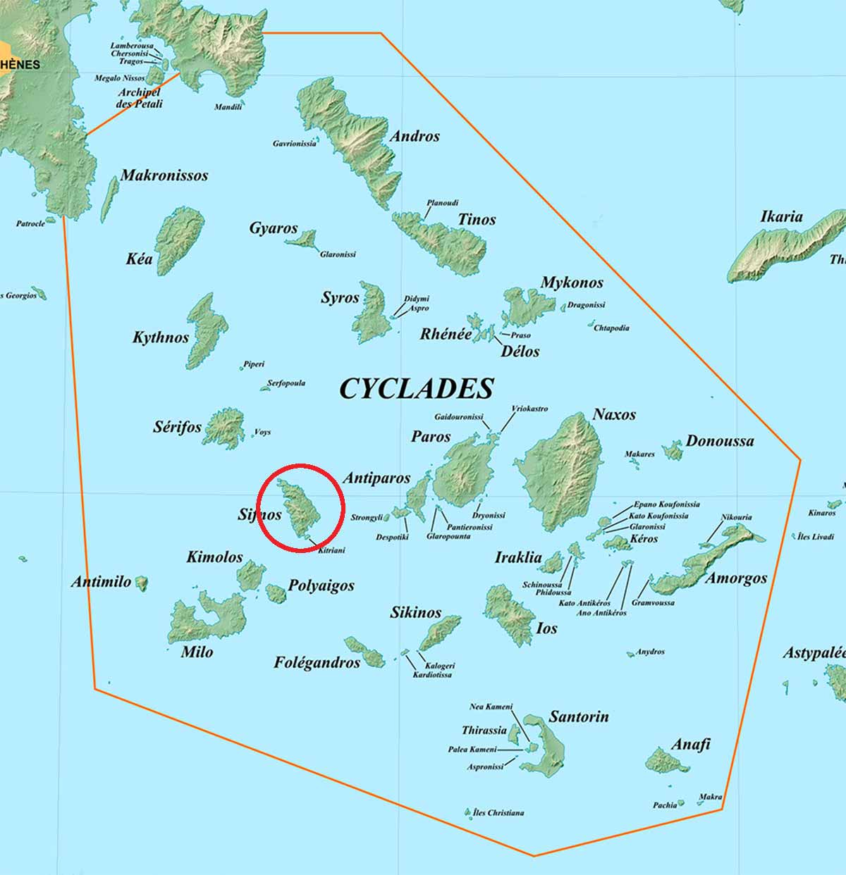Karte der Kykladen und die Lage von Sifnos